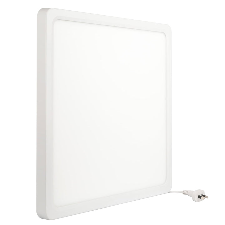 Telbix Lunos Square White Frame Dimmable 3CCT LED Oyster Light with Flex and Plug | Large