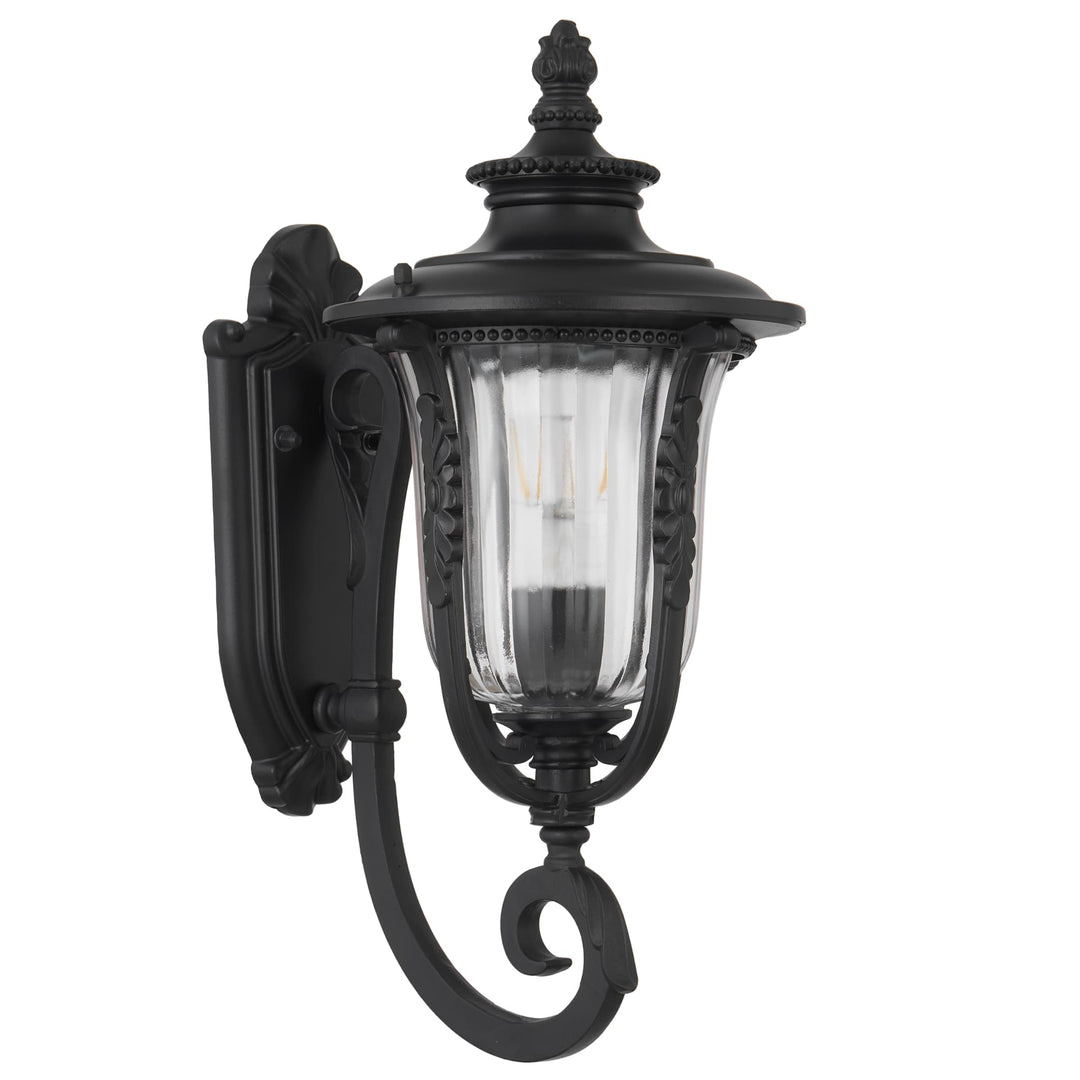 Telbix Ramiro Classic Lantern-Style Outdoor Wall Light with Textured Glass | Black