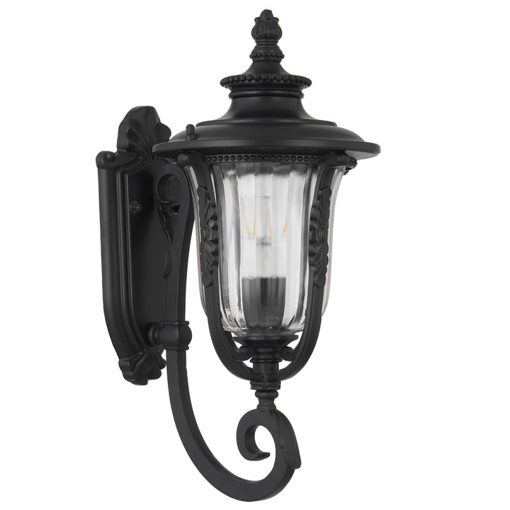 Telbix Ramiro Classic Lantern-Style Outdoor Wall Light with Textured Glass | Black