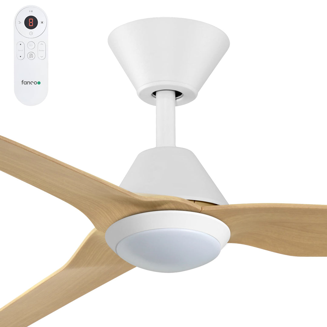 Fanco Infinity-iD 54" Smart DC Ceiling Fan with LED Light and Remote | White & Beechwood
