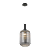 Large Telbix Bonura 1 Light Rippled Glass Pendant (E27) | Smoke with Black