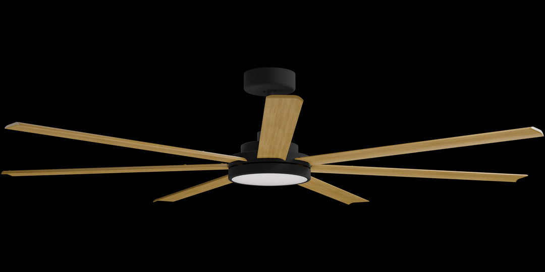 Calibo Alula 80" (2032mm) 7 Blade Indoor/Outdoor DC Ceiling Fan with 24W Light & Remote | Black & Teak