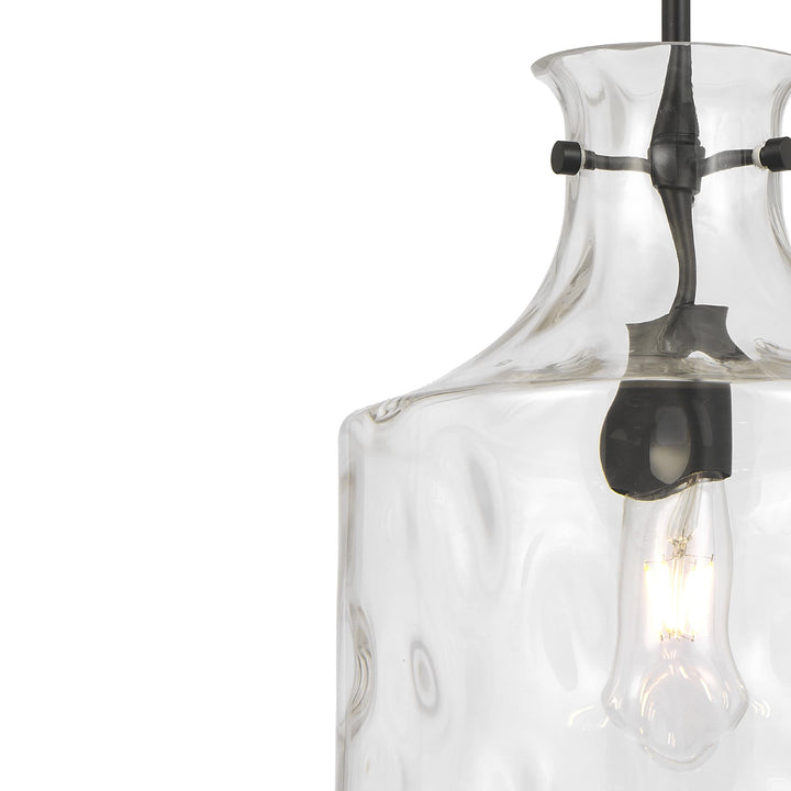Telbix Perron Modern Glass Pendant with Dimpled Decanter-Inspired Shade | Black