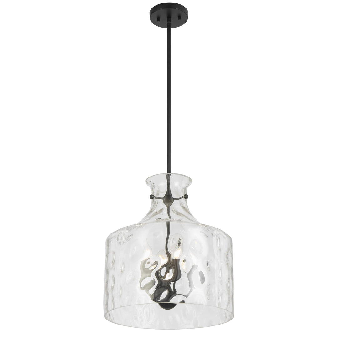 Telbix Perron 4 Light Modern Glass Pendant with Dimpled Decanter-Inspired Shade | Black