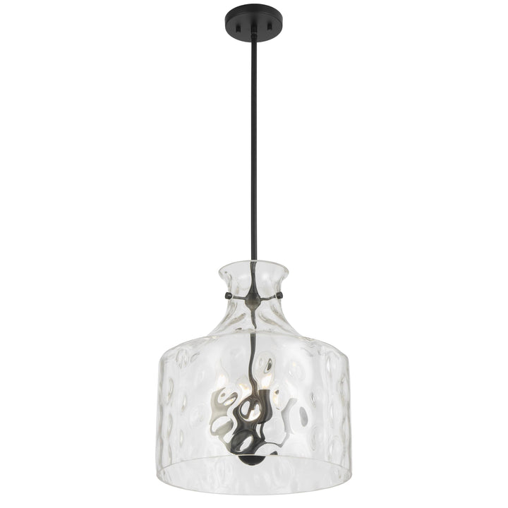 Telbix Perron 4 Light Modern Glass Pendant with Dimpled Decanter-Inspired Shade | Black