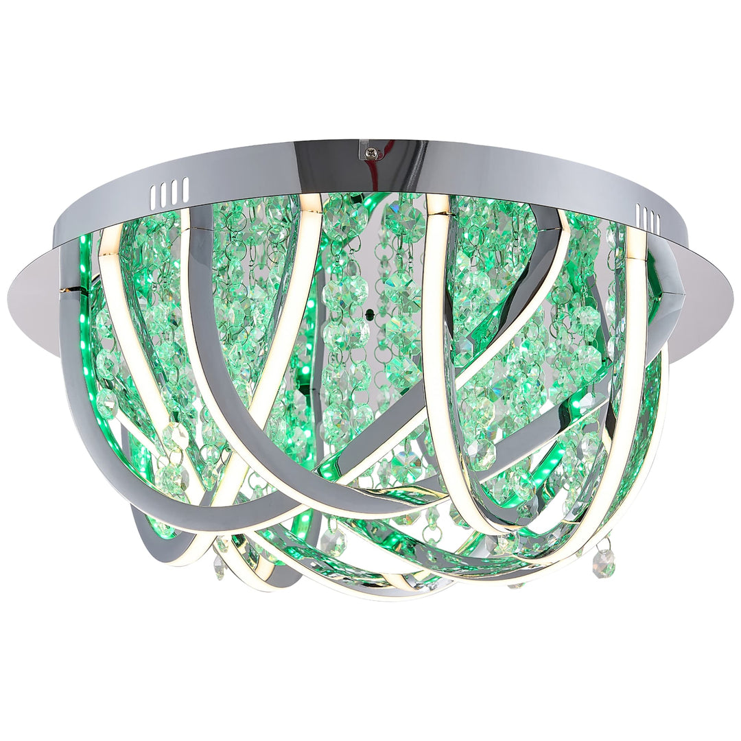 Telbix Luxia Round Flush Mount LED Ceiling Light with Cascading Crystals and RGB Colour Effects | Medium