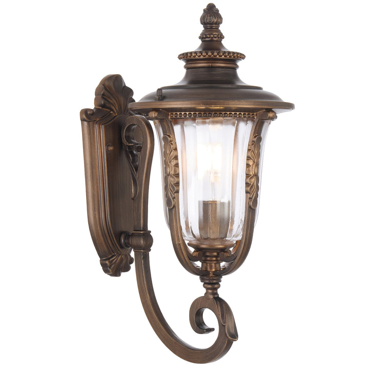 Telbix Ramiro Classic Lantern-Style Outdoor Wall Light with Textured Glass | Bronze