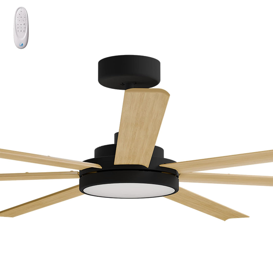Calibo Alula 80" (2032mm) 7 Blade Indoor/Outdoor DC Ceiling Fan with 24W Light & Remote | Black & Bamboo