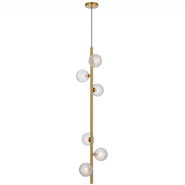 Telbix Antique Gold Elson 6 Light Pendant Light | Clear Prism