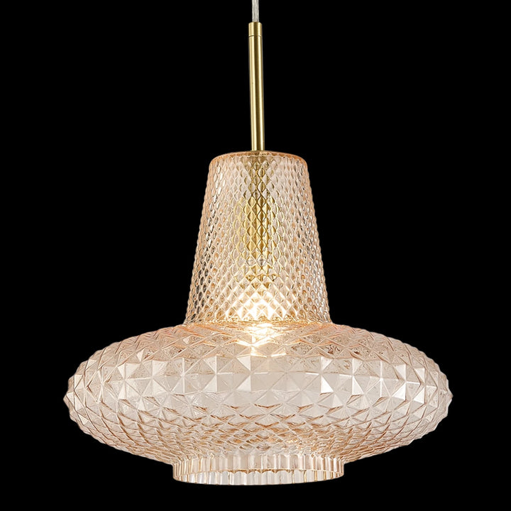 Calibo Sculpt Faceted Cut Glass 1 Light Pendant | Gold and Amber