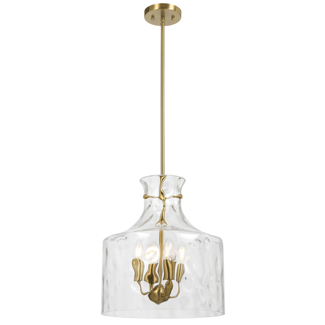 Telbix Perron 4 Light Modern Glass Pendant with Dimpled Decanter-Inspired Shade | Antique Gold