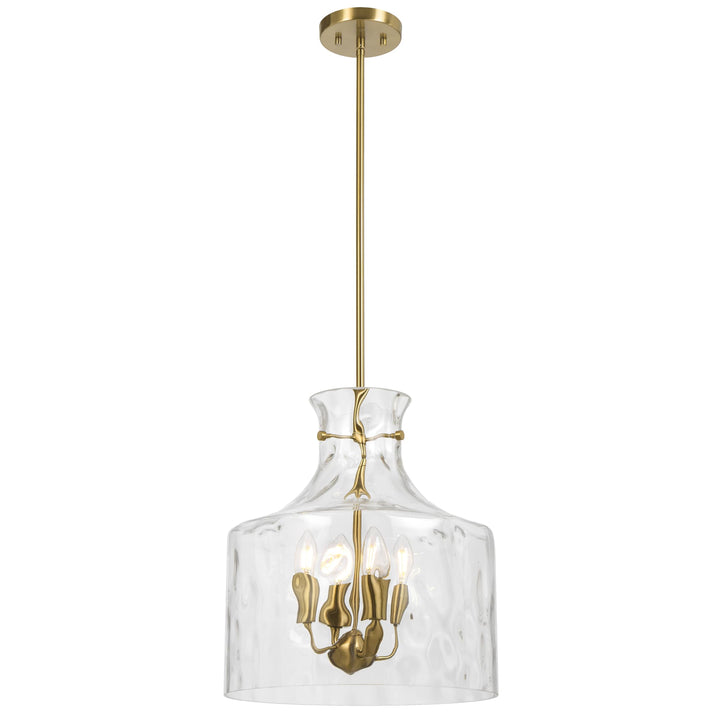 Telbix Perron 4 Light Modern Glass Pendant with Dimpled Decanter-Inspired Shade | Antique Gold
