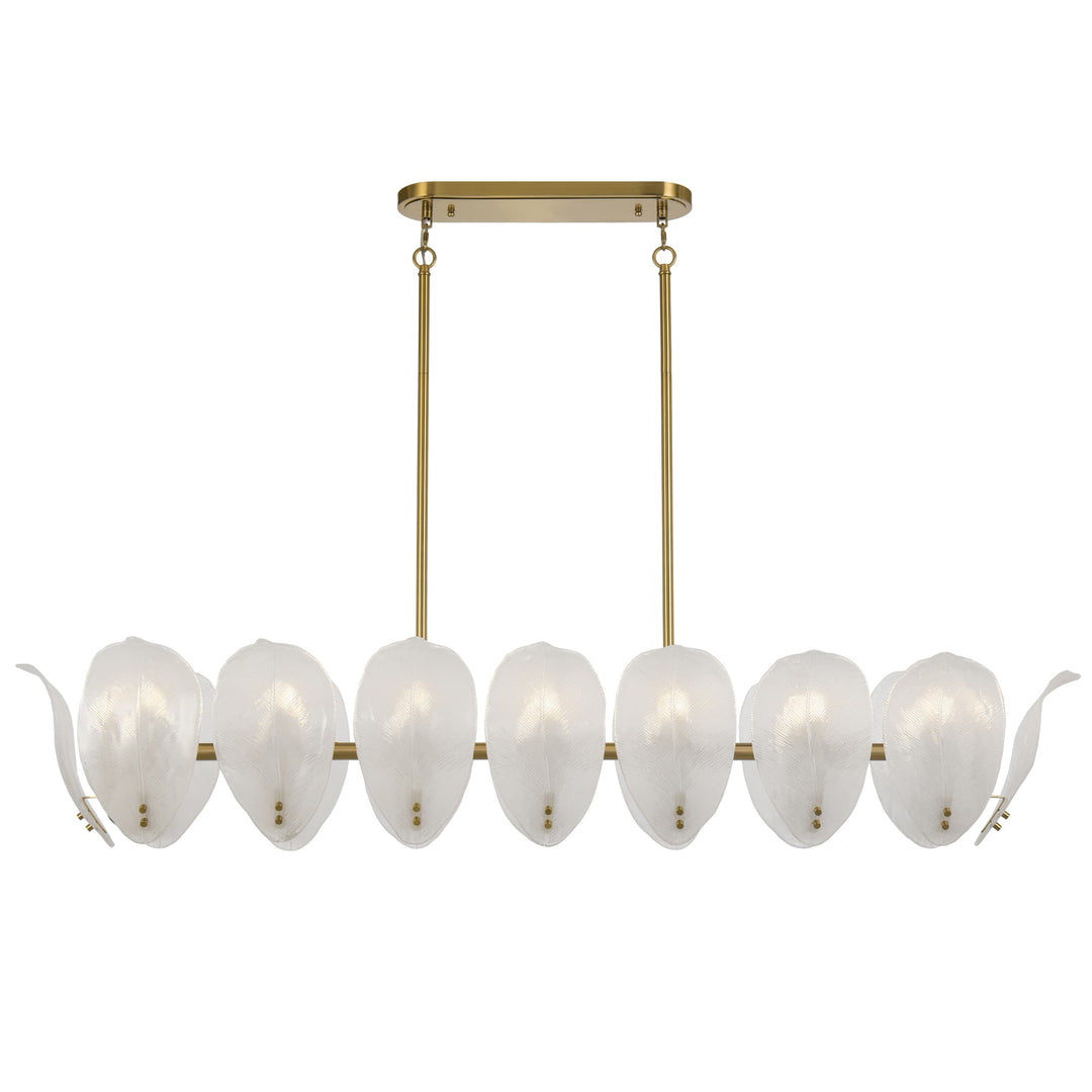 Telbix Monte 16-Light Rectangular Pendant with Frosted Glass Leaf Motif | Brass