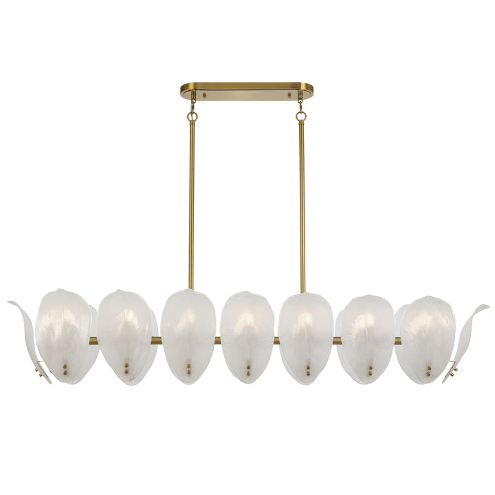 Telbix Monte 16-Light Rectangular Pendant with Frosted Glass Leaf Motif | Brass