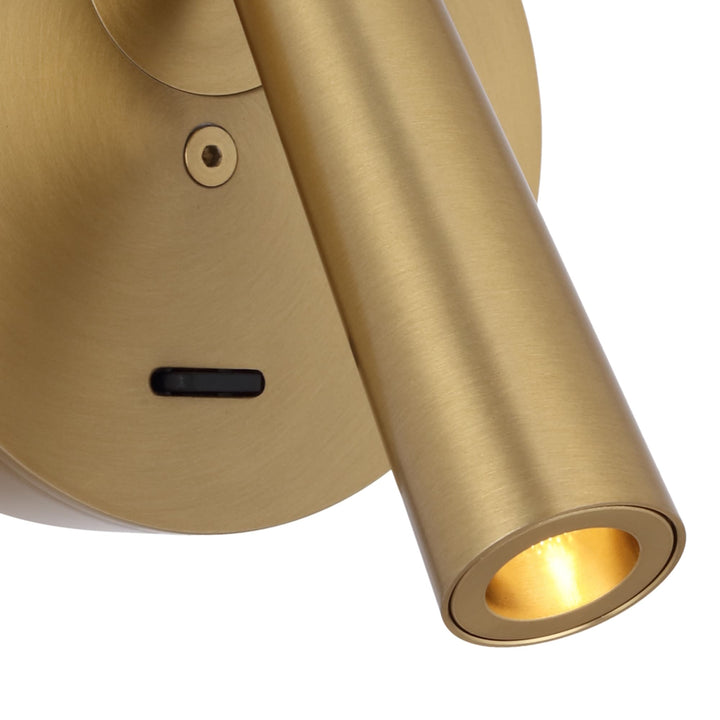 Telbix Lodan Slim Cylinder LED Wall Light with Rotating Head | Brass