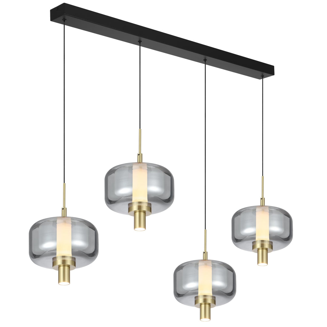 Telbix Volen 4 Light LED Bar Pendant | Black and Smoke