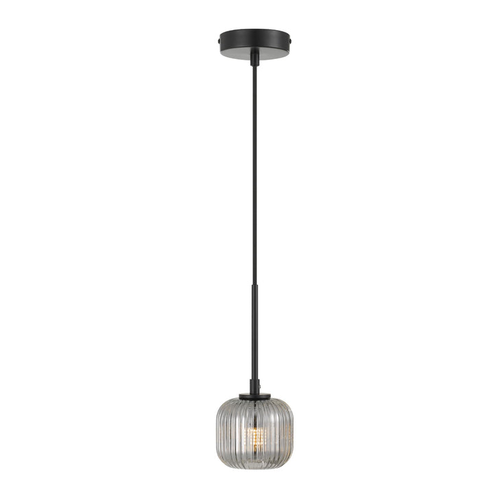 Telbix Bobo 1 Light Ribbed Barrel Glass LED Pendant Light | Black