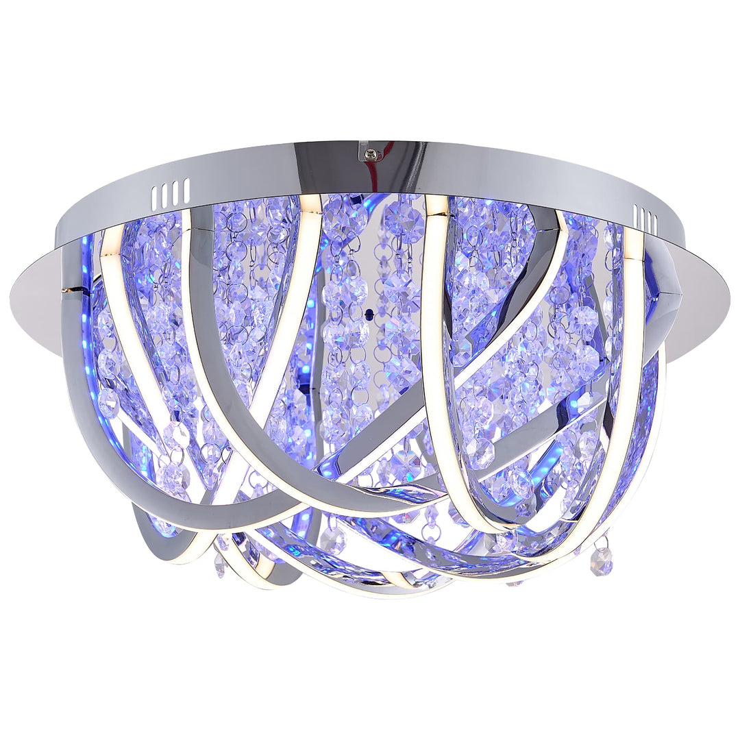 Telbix Luxia Round Flush Mount LED Ceiling Light with Cascading Crystals and RGB Colour Effects | Medium
