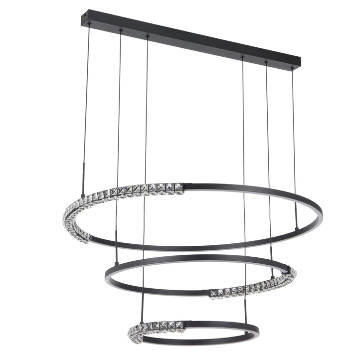 Telbix Brera 3 Tier Ring Tricolour LED Pendant with Crystals | Black