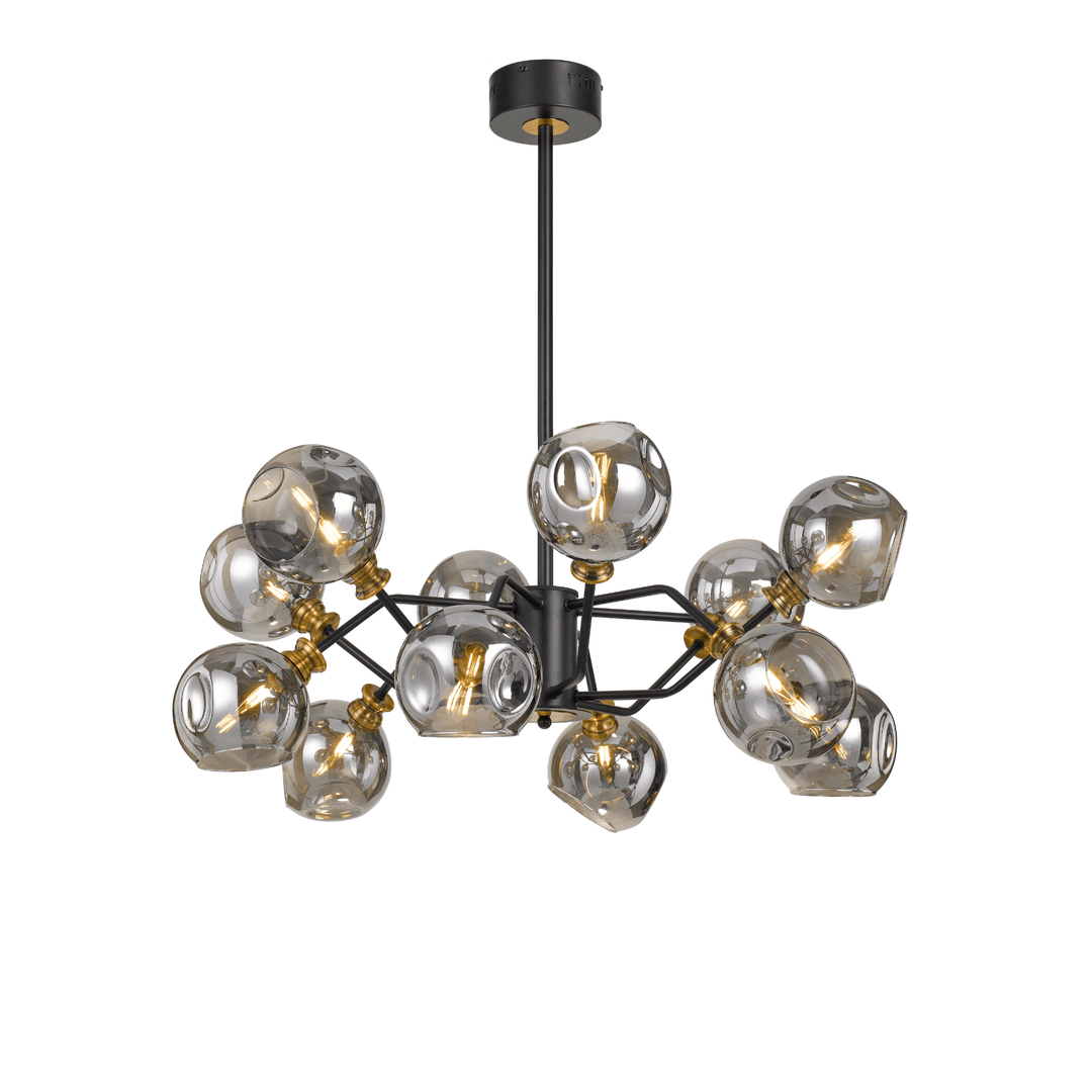 Telbix Annabel Black, Antique Brass and Smoked Glass Shade Pendant Light | 12 Light