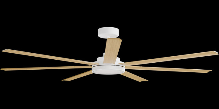 Calibo Alula 80" (2032mm) 7 Blade Indoor/Outdoor DC Ceiling Fan with 24W Light & Remote | White & Bamboo