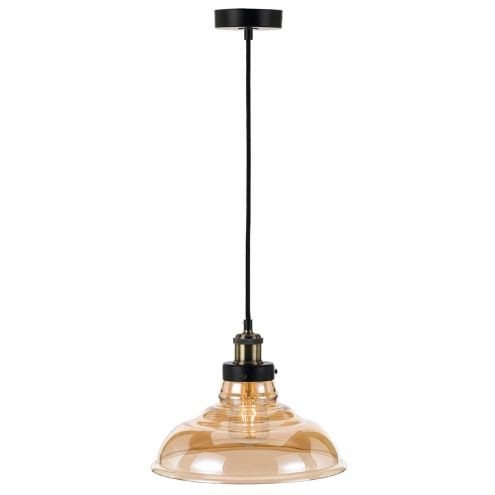 Telbix Hertel 1 Light 300mm Pendant Light | Black & Amber