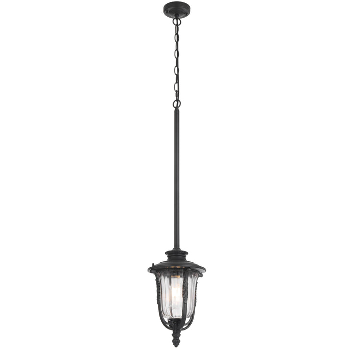 Telbix Ramiro Classic Outdoor Lantern Pendant with Textured Glass and Multiple Suspension | Black