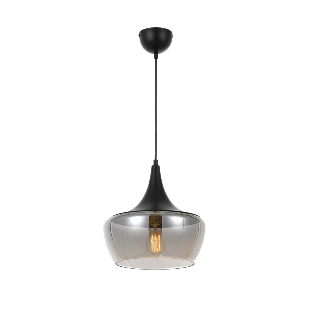 Telbix Landy Glass And Metal Pendant Light | Smoked with Matt Black