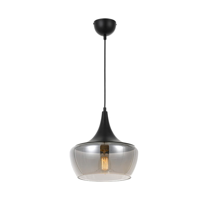 Telbix Landy Glass And Metal Pendant Light | Smoked with Matt Black