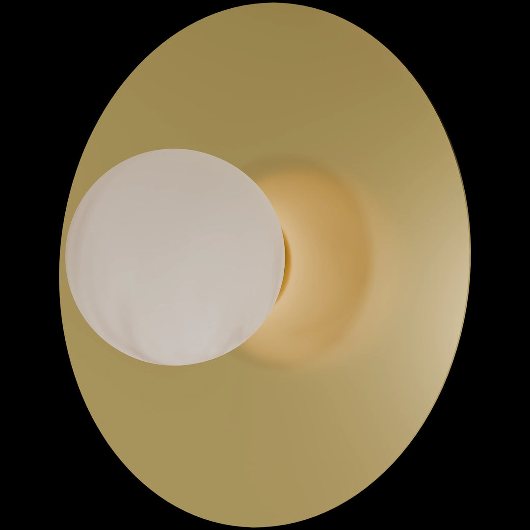 Calibo Crest Alabaster Glass 120mm Orb Wall Light Round Plate 300mm | Brass