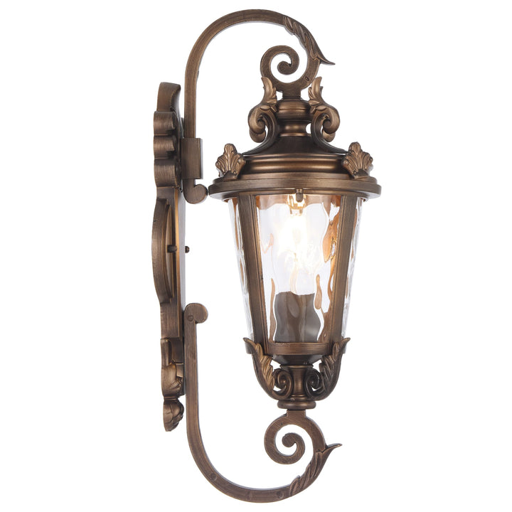 Telbix Pedral Classic Lantern-Style Outdoor Wall Light with Textured Glass | Bronze