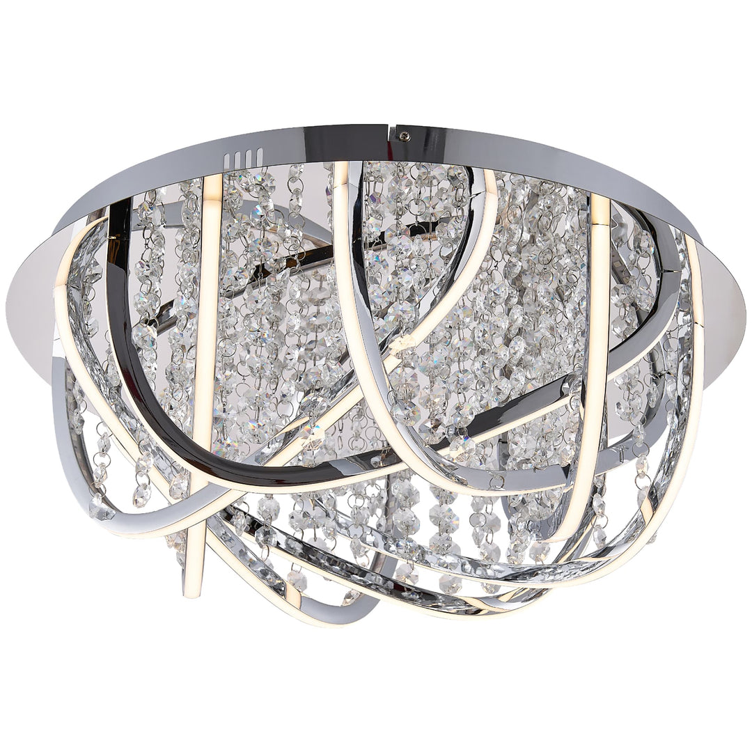 Telbix Luxia Round Flush Mount LED Ceiling Light with Cascading Crystals and RGB Colour Effects | Large