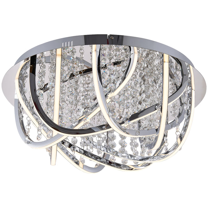 Telbix Luxia Round Flush Mount LED Ceiling Light with Cascading Crystals and RGB Colour Effects | Large