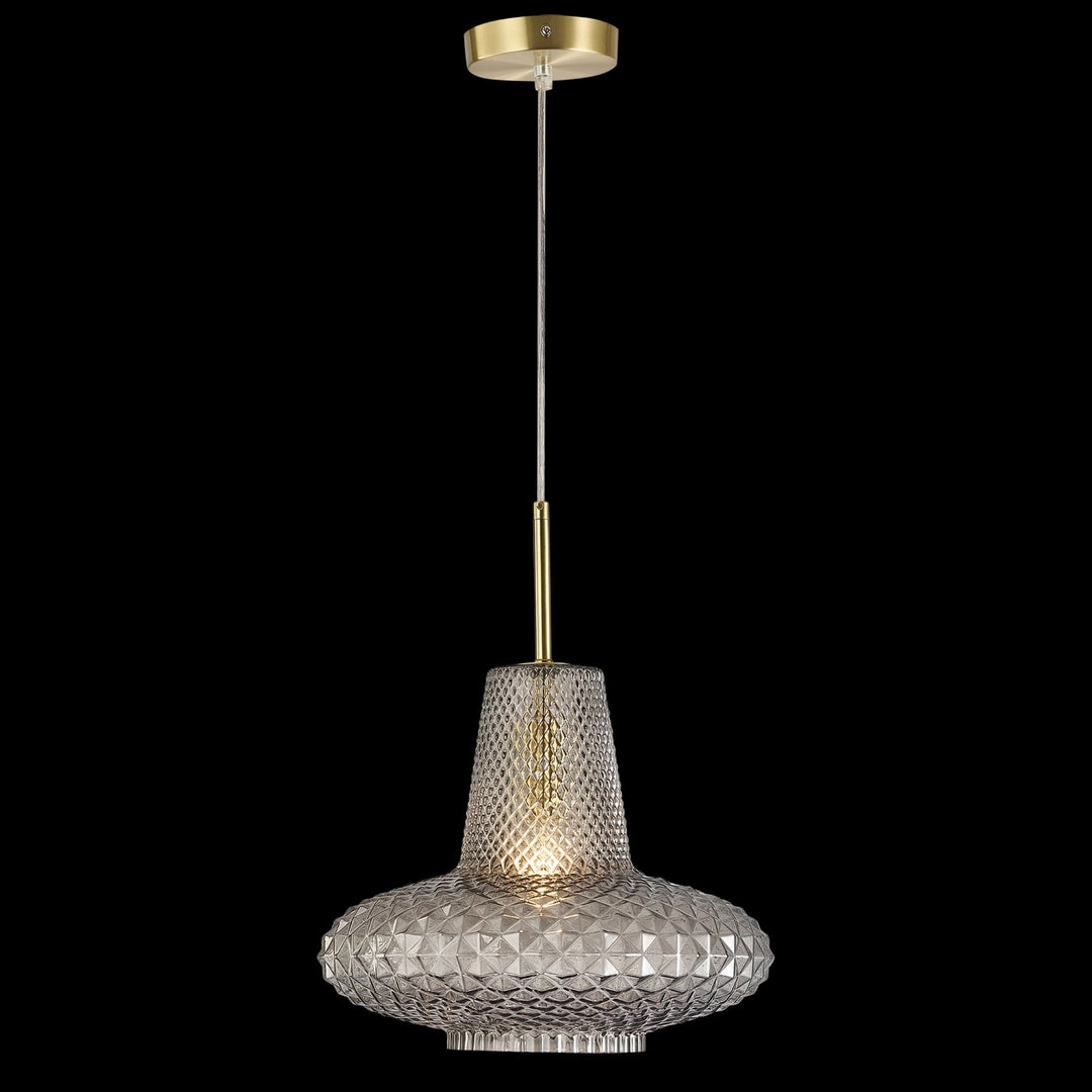 Calibo Sculpt Faceted Cut Glass 1 Light Pendant | Gold and Smoke