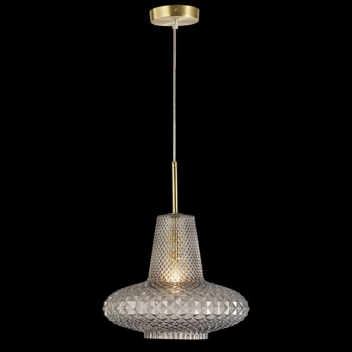 Calibo Sculpt Faceted Cut Glass 1 Light Pendant | Gold and Smoke
