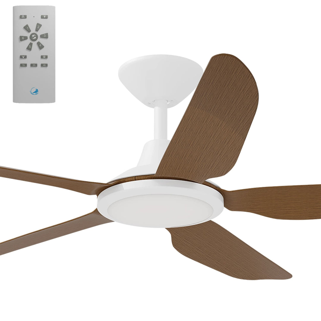 Calibo Storm 52" (1320mm) 5 Blade 18W Tricolour LED Light Indoor/Outdoor DC Ceiling Fan & Remote | White & Koa