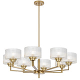 Telbix Moreno II 8 Light Modern Drum Pendant with Ribbed Glass Shade | Antique Gold