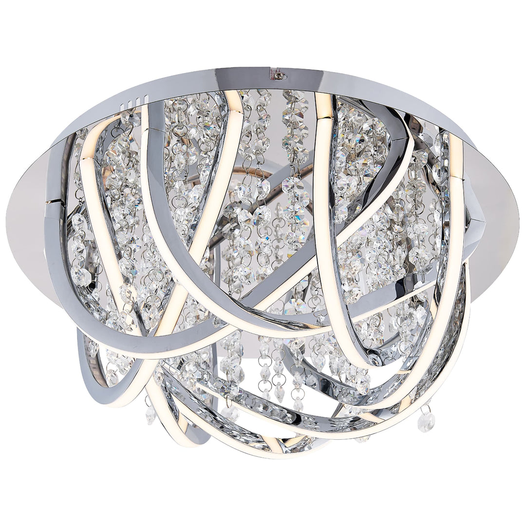 Telbix Luxia Round Flush Mount LED Ceiling Light with Cascading Crystals and RGB Colour Effects | Medium