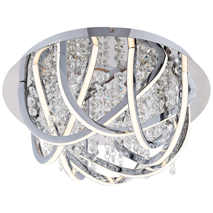 Telbix Luxia Round Flush Mount LED Ceiling Light with Cascading Crystals and RGB Colour Effects | Medium