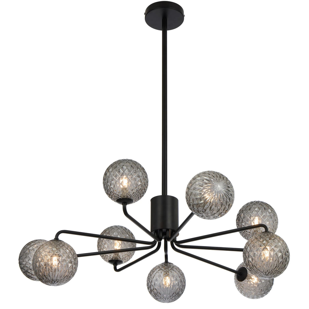 Telbix Black Felton 9 Light Pendant | Smoke Tear