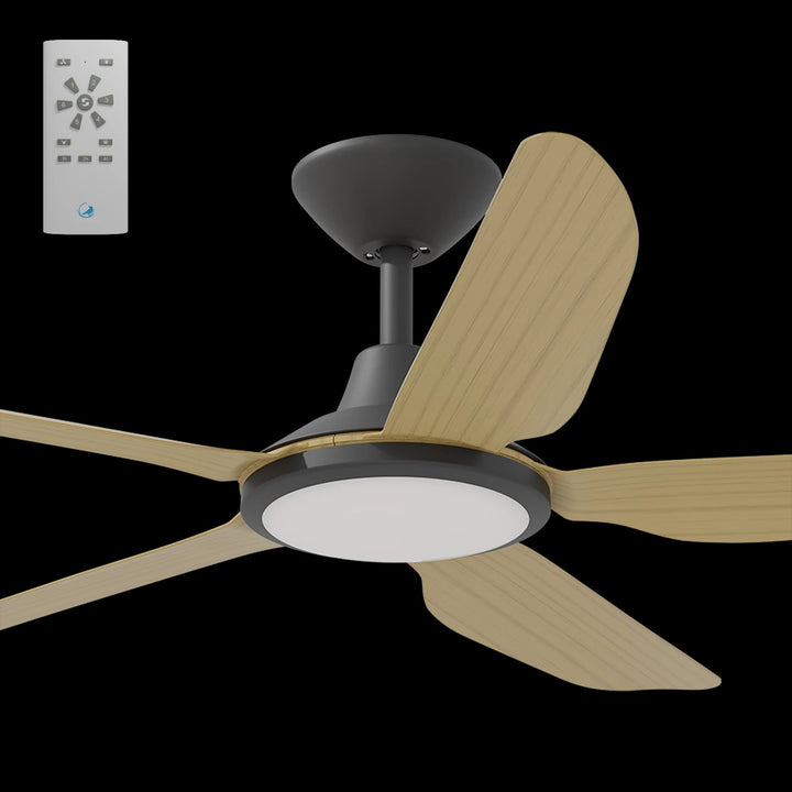 Calibo Storm 48" (1220mm) 5 Blade 18W Tricolour LED Light Indoor/Outdoor DC Ceiling Fan & Remote | Black & Bamboo