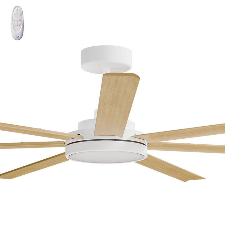 Calibo Alula 80" (2032mm) 7 Blade Indoor/Outdoor DC Ceiling Fan with 24W Light & Remote | White & Bamboo