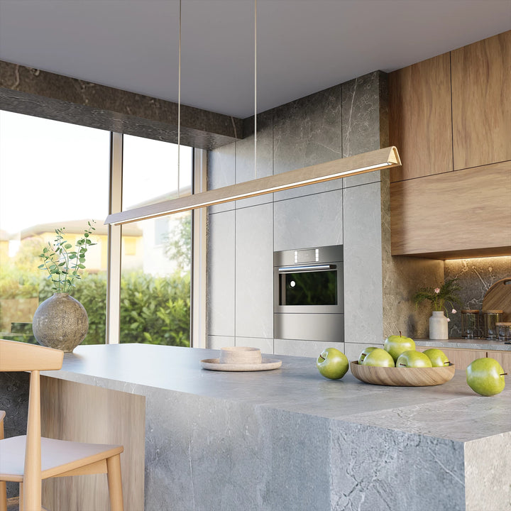 Calibo Avocent 2000mm Slim Timber Triangular Edge LED Linear Pendant | Ash with White