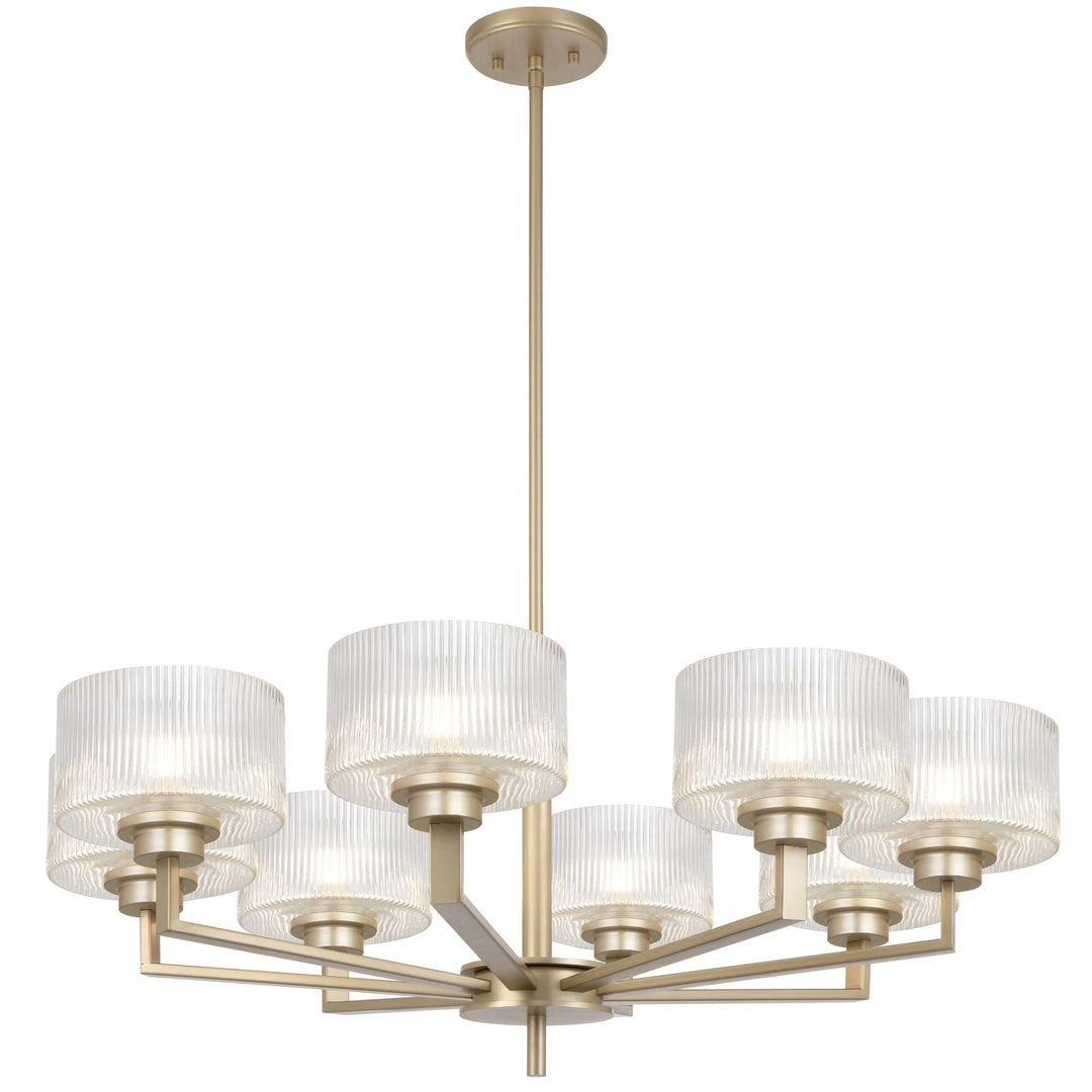 Telbix Moreno II 8 Light Modern Drum Pendant with Ribbed Glass Shade | Antique Silver