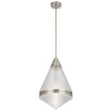 Telbix Harnon Modern Glass Pendant Light with Textured Cone Shade | Nickel