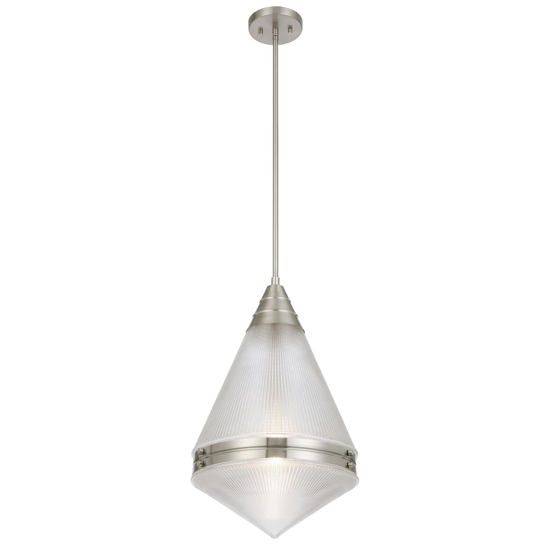 Telbix Harnon Modern Glass Pendant Light with Textured Cone Shade | Nickel