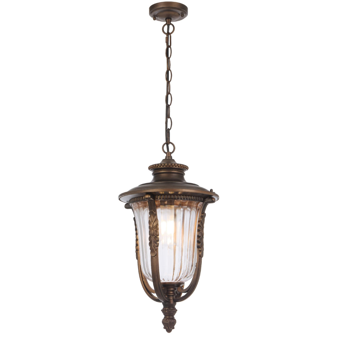 Telbix Ramiro Large Outdoor Lantern Pendant with Textured Glass and Multiple Suspension | Bronze