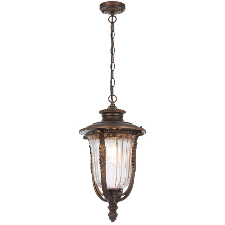 Telbix Ramiro Large Outdoor Lantern Pendant with Textured Glass and Multiple Suspension | Bronze