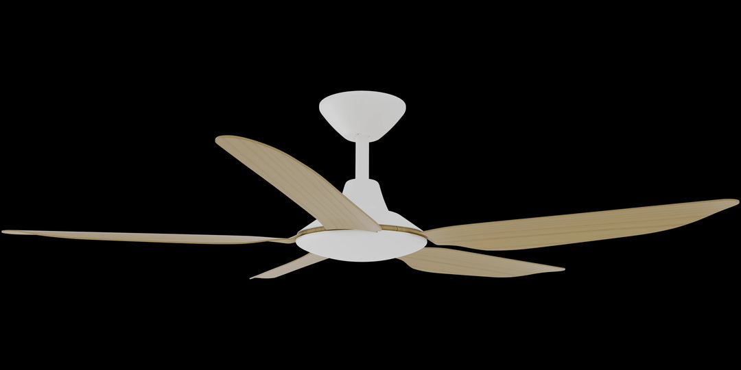 Calibo Storm 52" (1320mm) 5 Blade Indoor/Outdoor DC Ceiling Fan and Remote | White & Bamboo