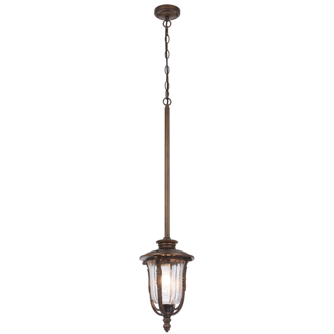 Telbix Ramiro Classic Outdoor Lantern Pendant with Textured Glass and Multiple Suspension | Bronze
